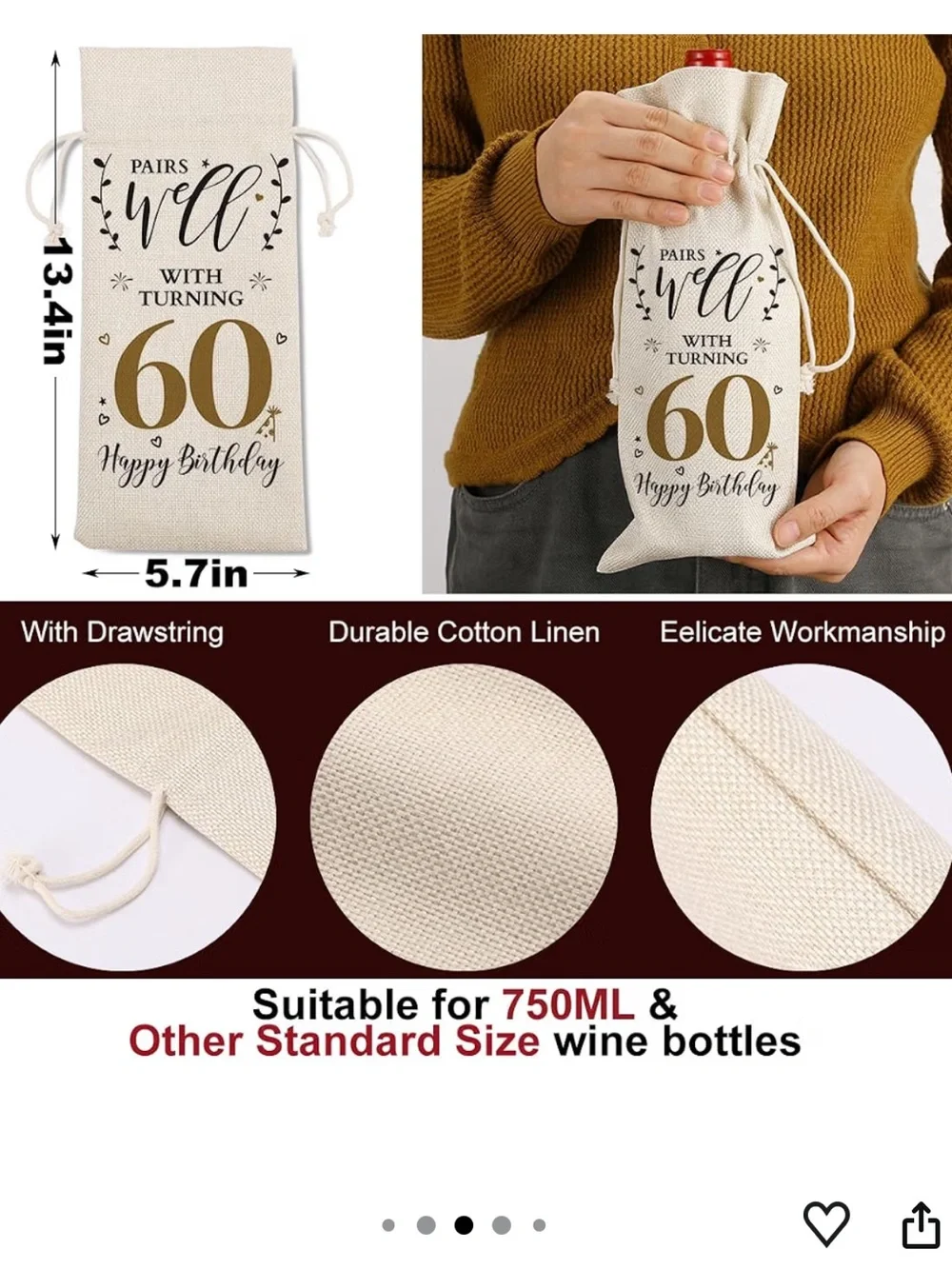 NEW 60th Birthday Celebration Wine Bag